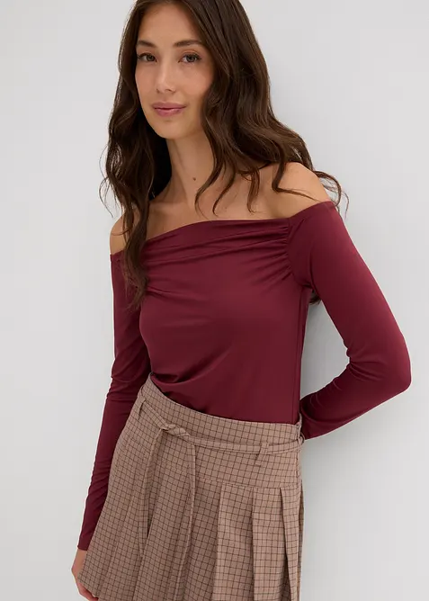 T-shirt col Bardot en jersey léger, bonprix