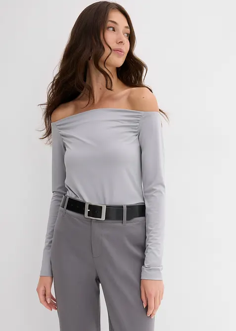 T-shirt col Bardot en jersey léger, bonprix