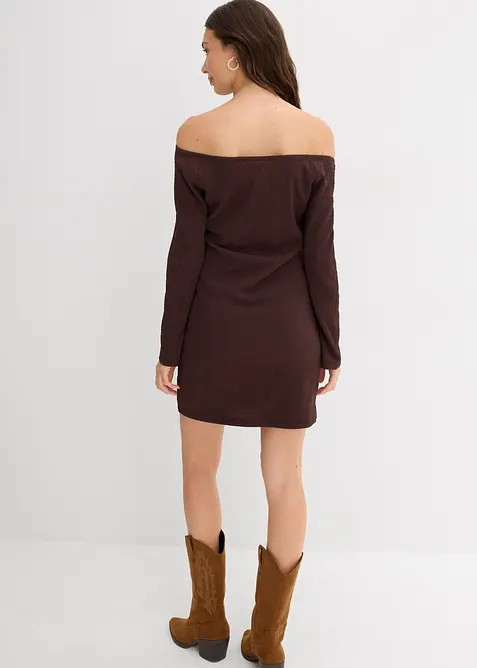 Robe à col Bardot en crêpe gaufré, bonprix