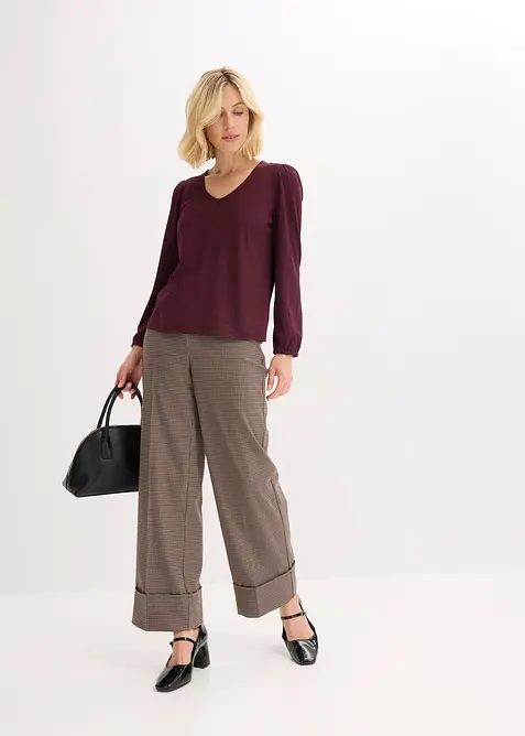 T-shirt manches longues texturé à lavallière amovible, bonprix