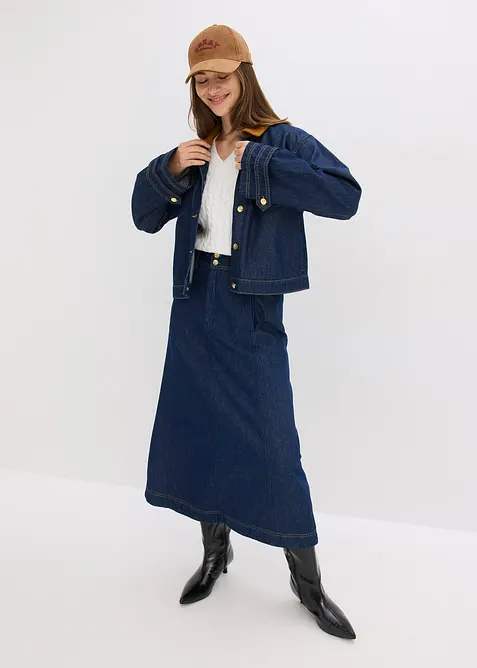 Veste en jean à col en velours côtelé, bonprix