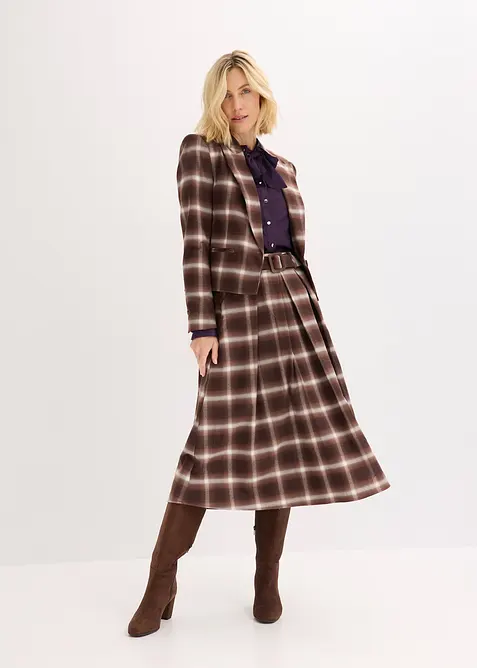 Jupe plissée à carreaux avec ceinture (ens. 2 pces), bonprix