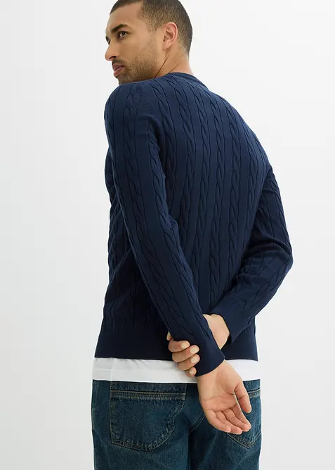 Pull doux à torsades en fine maille de coton majoritaire, slim, bonprix