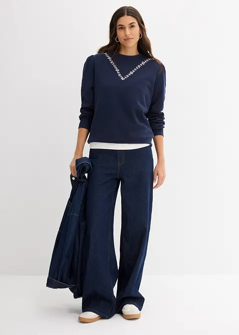 Sweat-shirt en coton mélangé avec broderie, bonprix