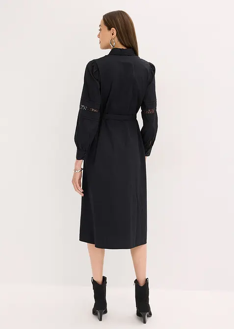 Robe midi en coton avec empiècement dentelle, bonprix