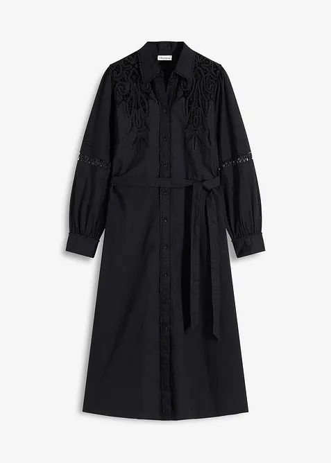 Robe midi en coton avec empiècement dentelle, bonprix