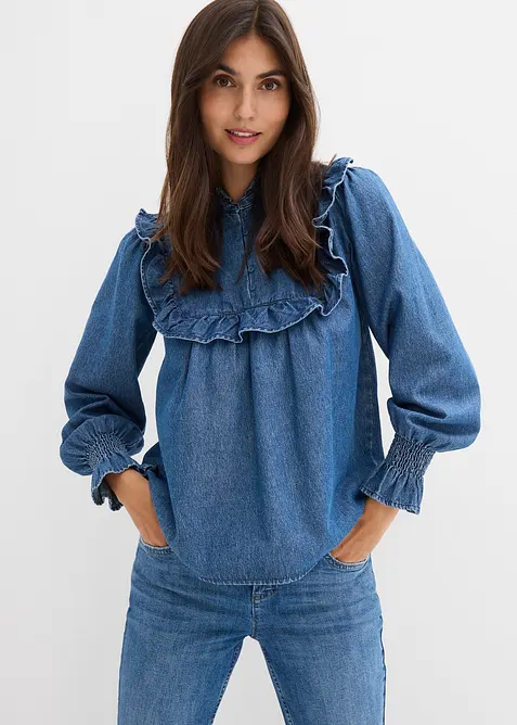 Blouse en jean à volants, bonprix