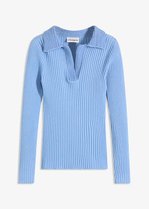 Pull en fine maille à col polo contrastant, bonprix