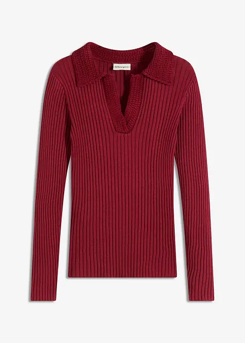 Pull en fine maille à col polo contrastant, bonprix