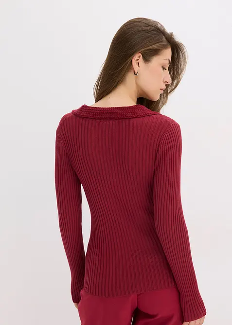 Pull en fine maille à col polo contrastant, bonprix