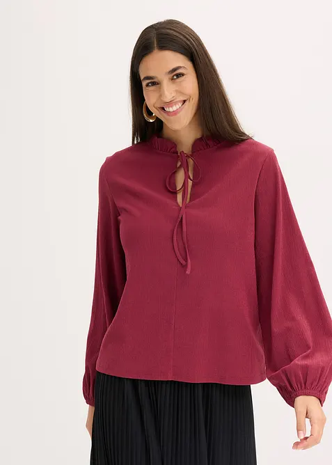Blouse manches longues à col volanté, bonprix