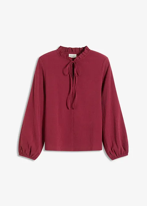 Blouse manches longues à col volanté, bonprix