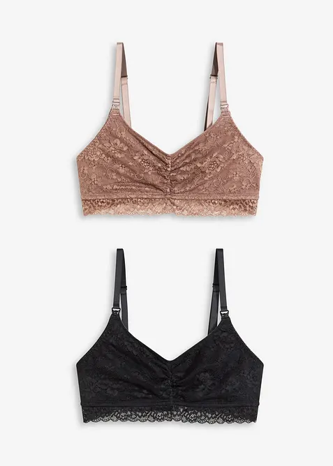 Lot de 2 soutiens-gorge d’allaitement sans armatures avec dentelle et coton, bonprix
