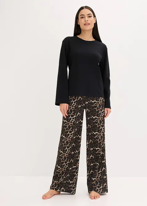 Pyjama avec haut côtelé et pantalon ample, bonprix