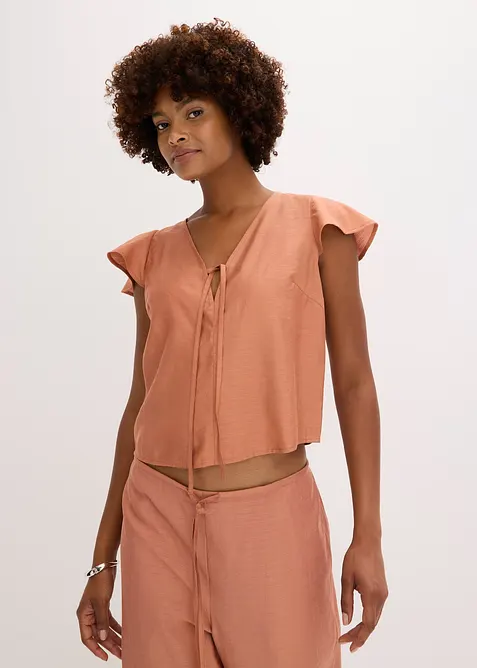 Blouse légèrement brillante à mancherons volantés, bonprix