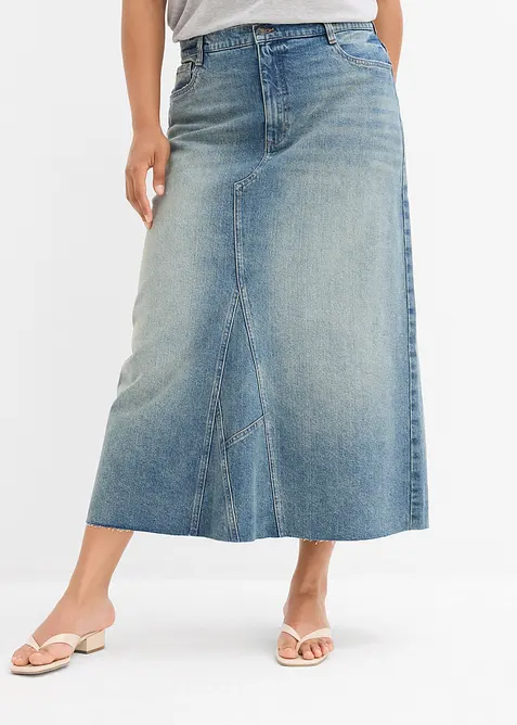 Jupe longue en jean, taille mi-haute, bonprix