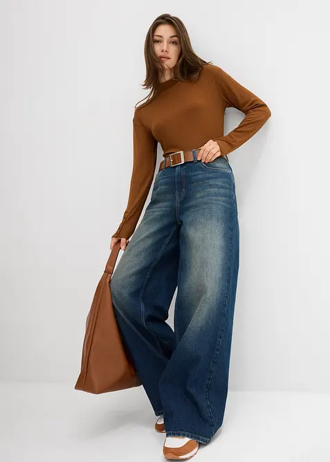 T-shirt manches longues côtelé, bonprix