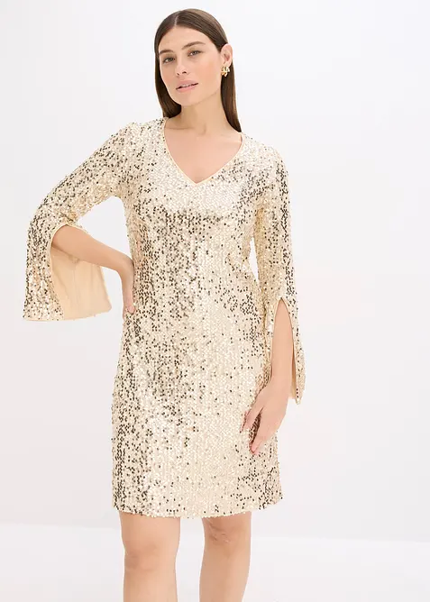 Robe à sequins et manches trompette, bonprix