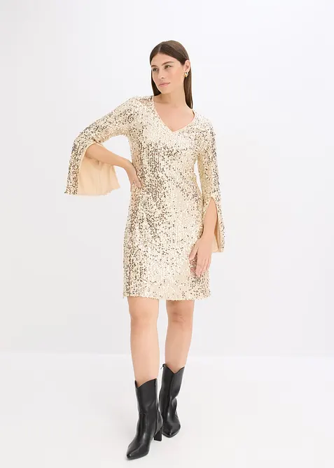 Robe à sequins et manches trompette, bonprix