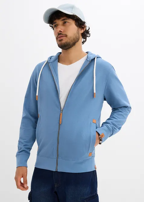 Sweat zippé à capuche et détails enduits, bonprix