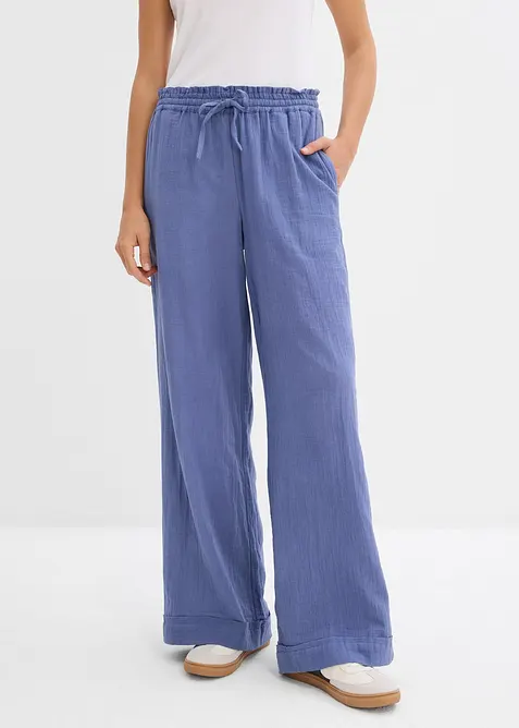 Pantalon taille élastiquée en gaze de coton, bonprix