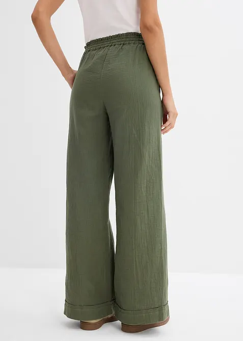 Pantalon taille &eacute;lastiqu&eacute;e en gaze de coton, bonprix