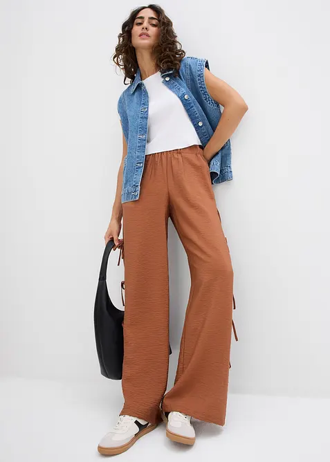 Pantalon taille élastiquée avec nouettes, bonprix