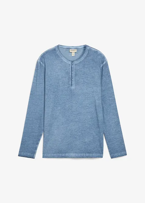 T-shirt manches longues d&eacute;lav&eacute; col tunisien, 100% coton, bonprix