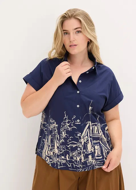 Chemisier manches courtes oversize en coton, bonprix