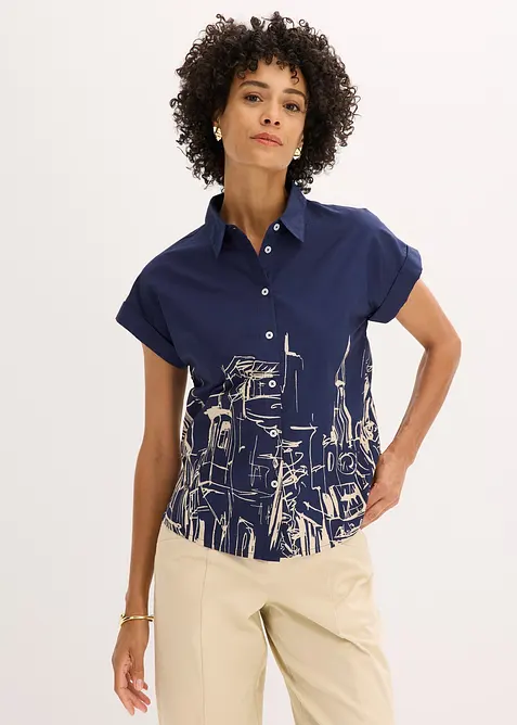 Chemisier manches courtes oversize en coton, bonprix