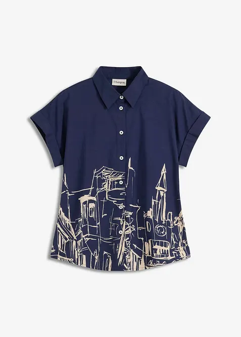 Chemisier manches courtes oversize en coton, bonprix