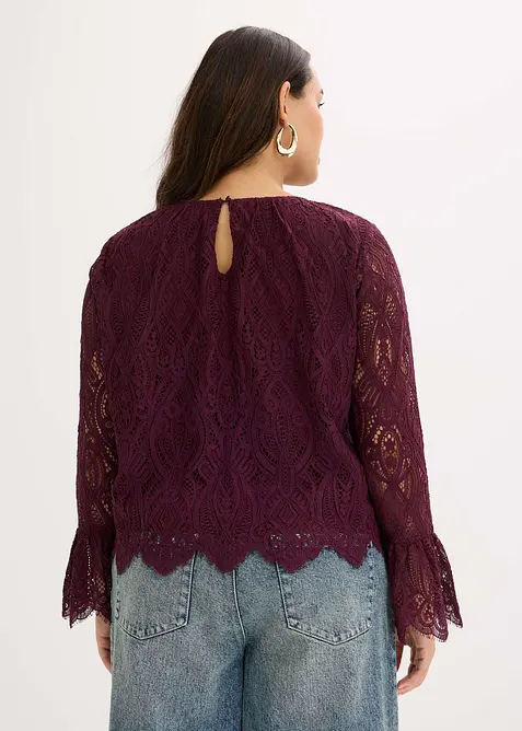 Blouse en dentelle avec volants, bonprix