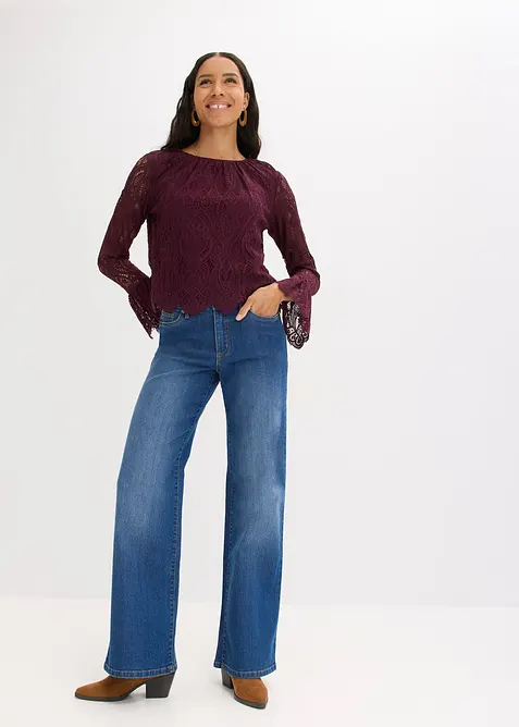 Blouse en dentelle avec volants, bonprix