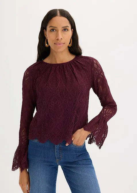 Blouse en dentelle avec volants, bonprix