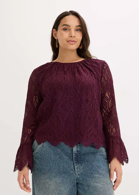 Blouse en dentelle avec volants, bonprix