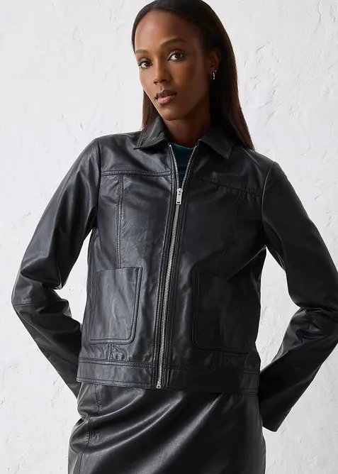 Veste en cuir d’agneau nappa, bonprix