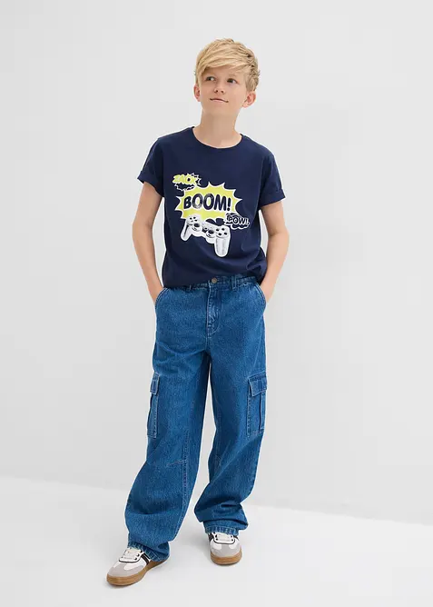 Jean cargo droit et loose, taille réglable, bonprix