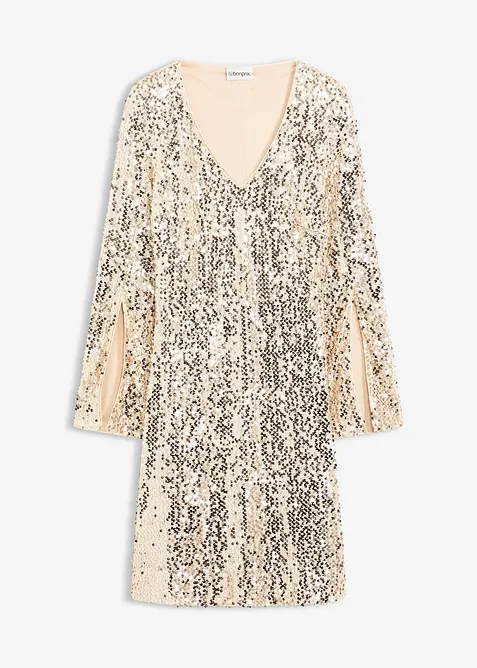 Robe à sequins et manches trompette, bonprix