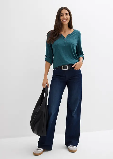 T-shirt col tunisien boutonn&eacute; &agrave; manches longues, bonprix