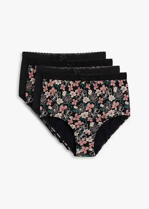 Lot de 4 slips coton taille haute, bonprix