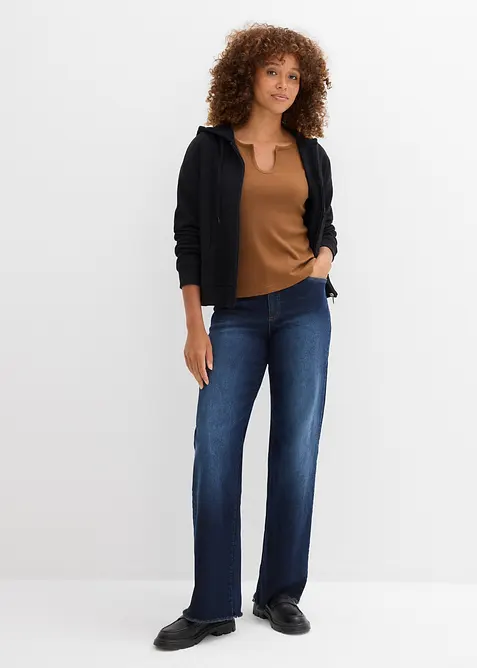 T-shirt court en coton côtelé, bonprix