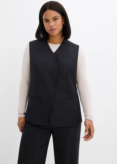 Gilet sans manches long &agrave; texture twill, bonprix