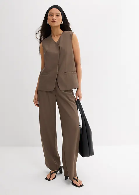 Gilet sans manches long &agrave; texture twill, bonprix