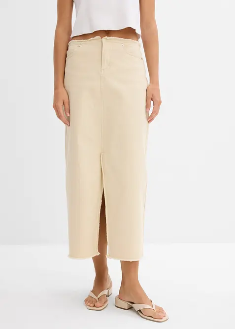 Jupe en twill avec franges, bonprix