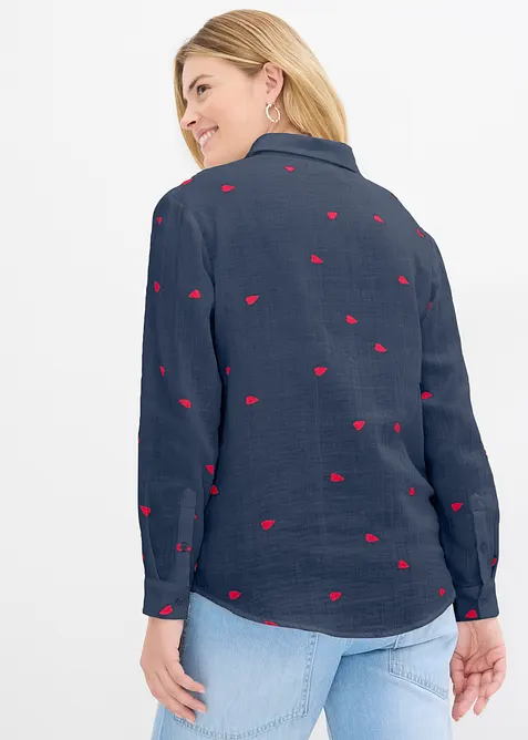 Chemisier en gaze de coton à motif cœurs, bonprix