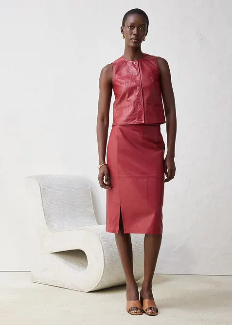 Jupe en cuir fendue sur le côté, bonprix