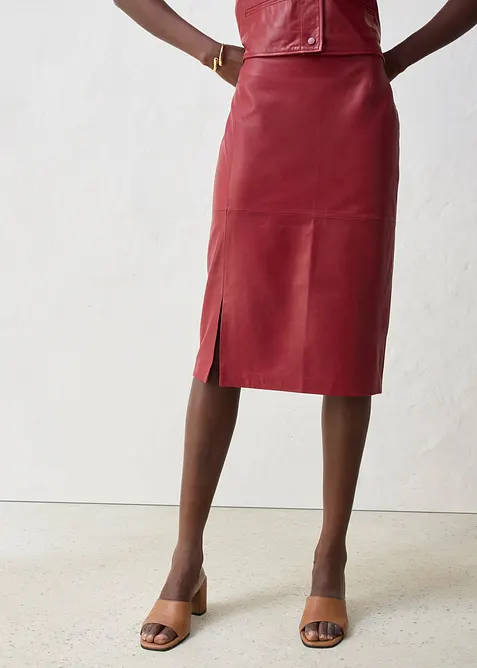 Jupe en cuir fendue sur le côté, bonprix