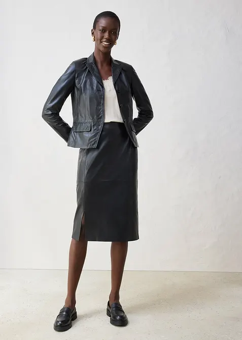 Blazer court en cuir d’agneau nappa, bonprix