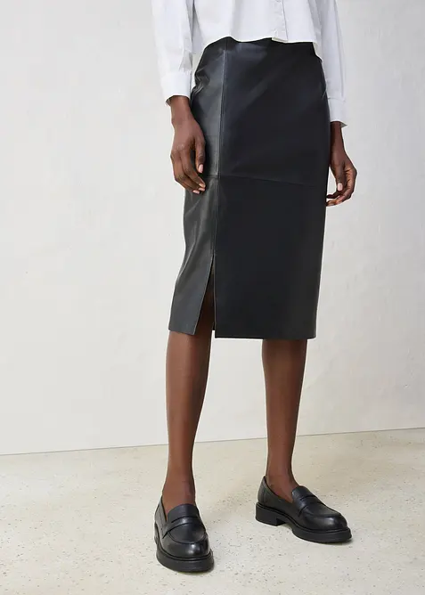 Jupe en cuir fendue sur le côté, bonprix