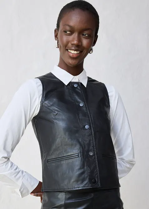 Gilet sans manches en cuir d’agneau nappa, bonprix